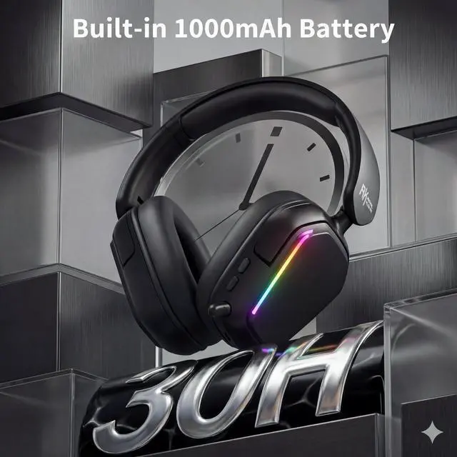 Alt view image 6 of 7 - HG101 Wireless Gaming Headset, 7.1 Surround Sound, Stereo Wired Headphones with Retractable Mic, Bluetooth 5.3, RGB, Memory Foam Ear Pads, Works with PC, PS4, PS5, Switch, Black