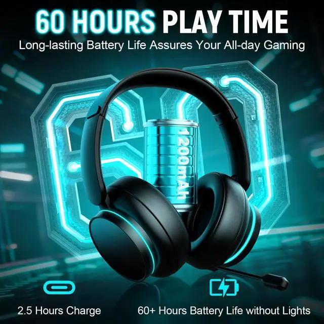 Alt view image 3 of 7 - MD33 Wireless Gaming Headset for Xbox Series X|S, Xbox One, PS5, PC 60H Playtime Bluetooth Headphones with Noise Canceling Mic, 3D Surround