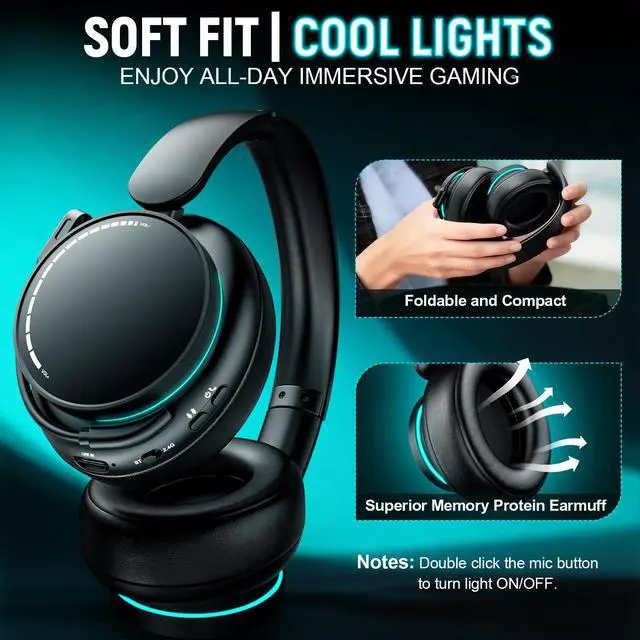 Alt view image 7 of 7 - MD33 Wireless Gaming Headset for Xbox Series X|S, Xbox One, PS5, PC 60H Playtime Bluetooth Headphones with Noise Canceling Mic, 3D Surround