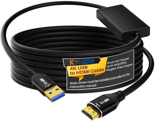 Main image of 4K USB to HDMI Cable 6 FT, Unidirectional USB A 3.0 to HDMI HD Audio Video, Real 4K Chipset, for TV, Projector, Monitor, Only Support Windows 11/10/8/8.1/7 and Mac OS, Note: Need to Install Driver