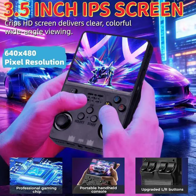 Alt view image 2 of 7 - R36S Retro Handheld Game Console, 3.5 Inch 640x480 IPS Screen, 64GB Built-in 15,000+ Classic Game, Portable Hand Held 3500mAh Battery Retro Gaming Console with Open Source Linux System (Black 64GB)
