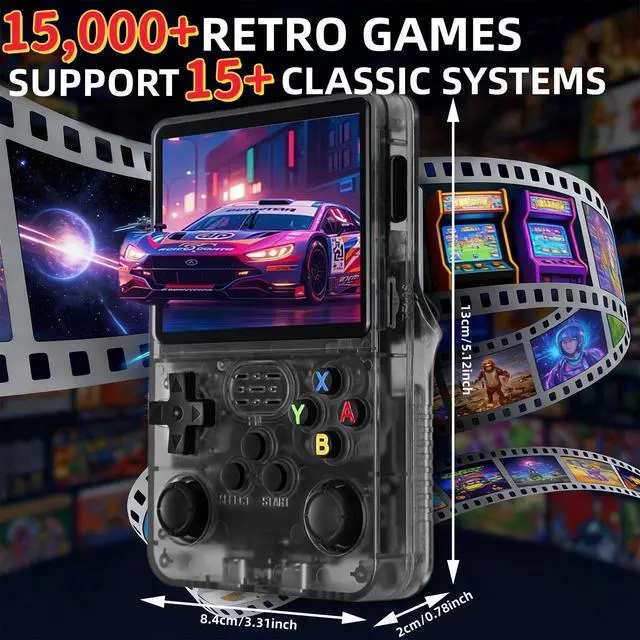 Alt view image 3 of 7 - R36S Retro Handheld Game Console, 3.5 Inch 640x480 IPS Screen, 64GB Built-in 15,000+ Classic Game, Portable Hand Held 3500mAh Battery Retro Gaming Console with Open Source Linux System (Black 64GB)