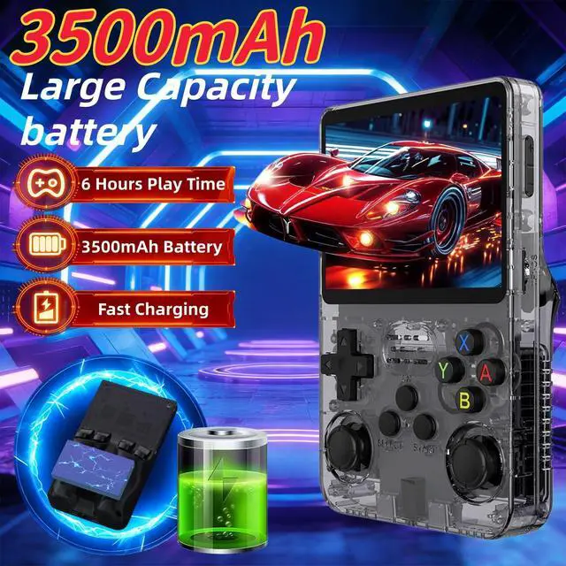 Alt view image 4 of 7 - R36S Retro Handheld Game Console, 3.5 Inch 640x480 IPS Screen, 64GB Built-in 15,000+ Classic Game, Portable Hand Held 3500mAh Battery Retro Gaming Console with Open Source Linux System (Black 64GB)