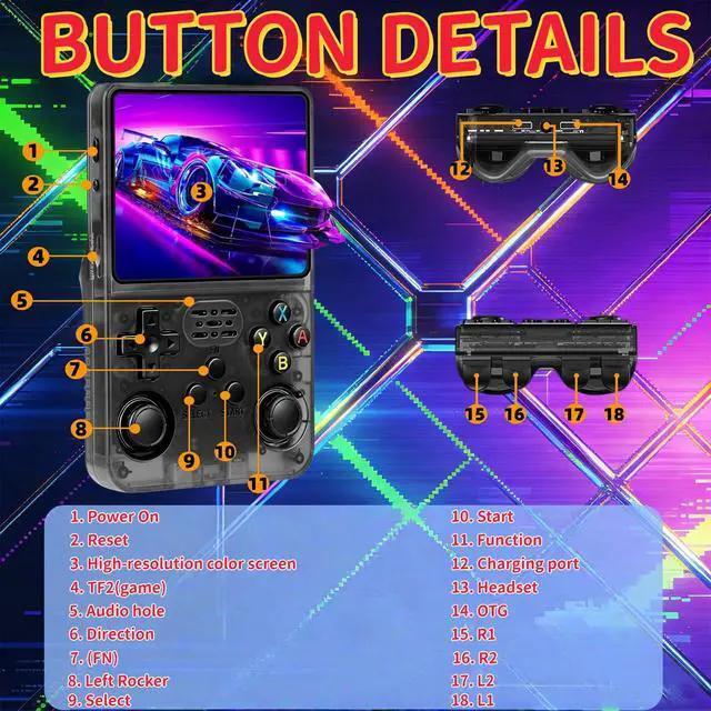Alt view image 7 of 7 - R36S Retro Handheld Game Console, 3.5 Inch 640x480 IPS Screen, 64GB Built-in 15,000+ Classic Game, Portable Hand Held 3500mAh Battery Retro Gaming Console with Open Source Linux System (Black 64GB)