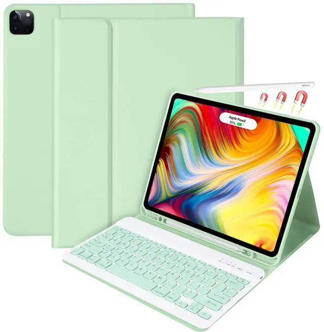 Main image of iPad Pro 12.9 inch Case with Keyboard for iPad 12.9-inch 4th/5th/3rd Generation 2020/2021/2018 with Smart Magic Wireless Keyboard - Bulit-in Pencil Holder - Auto Sleep/Wake Function, Green