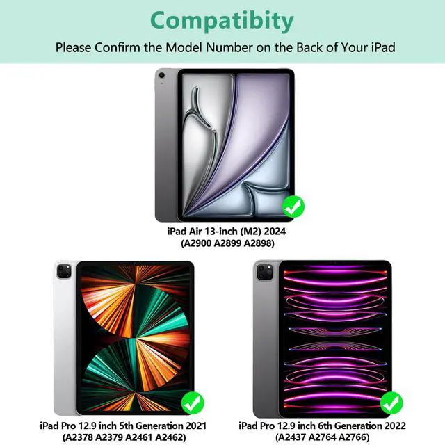 Alt view image 2 of 7 - iPad Pro 12.9 inch Case with Keyboard for iPad 12.9-inch 4th/5th/3rd Generation 2020/2021/2018 with Smart Magic Wireless Keyboard - Bulit-in Pencil Holder - Auto Sleep/Wake Function, Green