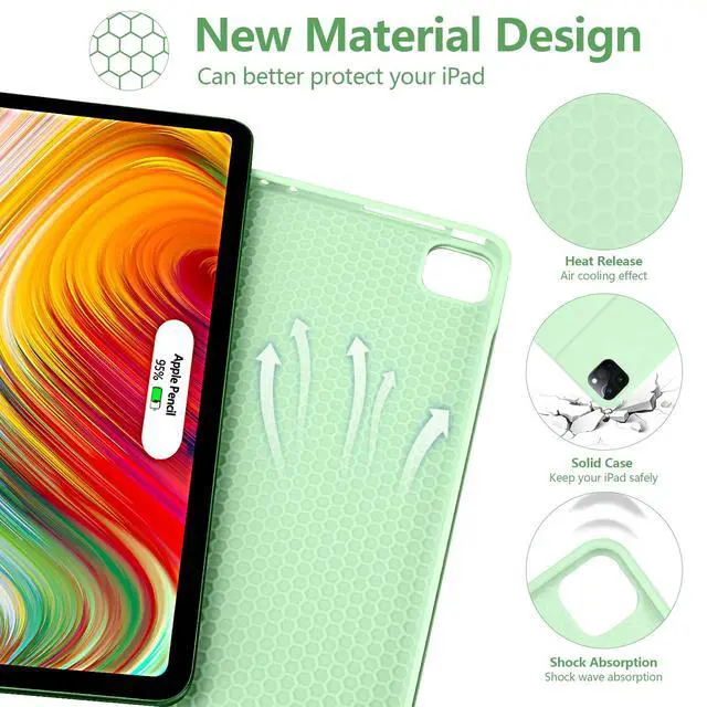 Alt view image 4 of 7 - iPad Pro 12.9 inch Case with Keyboard for iPad 12.9-inch 4th/5th/3rd Generation 2020/2021/2018 with Smart Magic Wireless Keyboard - Bulit-in Pencil Holder - Auto Sleep/Wake Function, Green