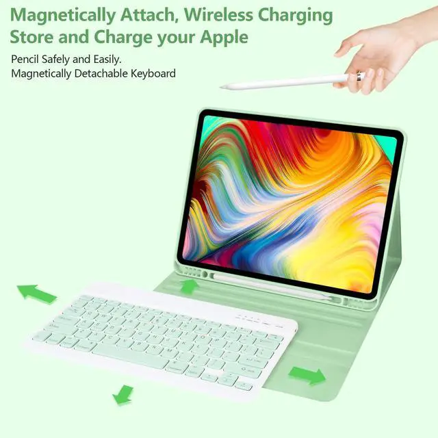 Alt view image 3 of 7 - iPad Pro 12.9 inch Case with Keyboard for iPad 12.9-inch 4th/5th/3rd Generation 2020/2021/2018 with Smart Magic Wireless Keyboard - Bulit-in Pencil Holder - Auto Sleep/Wake Function, Green