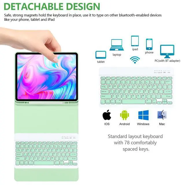 Alt view image 5 of 7 - iPad Pro 12.9 inch Case with Keyboard for iPad 12.9-inch 4th/5th/3rd Generation 2020/2021/2018 with Smart Magic Wireless Keyboard - Bulit-in Pencil Holder - Auto Sleep/Wake Function, Green