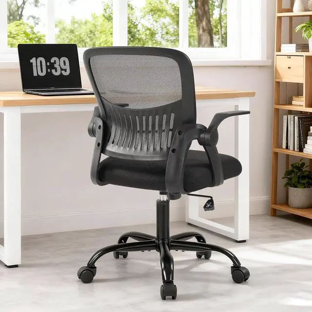 Main image of Home Office Managerial Executive Chair, Flip Up Armrest Ergonomic Mesh Adjustable Swivel Mid-Back Computer Desk Chair with Comfortable Lumbar Support, Comfy Arms for Bedroom,Study