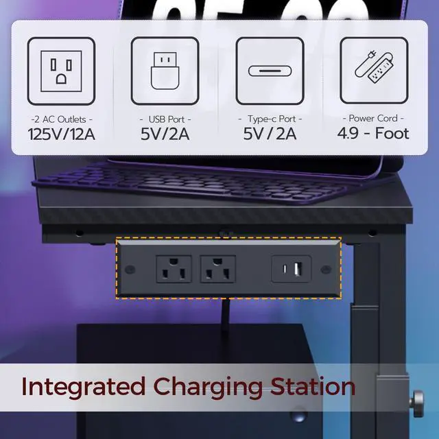 Alt view image 5 of 6 - Computer Tower Stand with Power Outlet, Mobile PC Stand for Floor, Height Adjustable PC Holder Cart Under Desk, 26.6"-32.7" H, for Home Office, Gaming Room, Black PCHS216E01