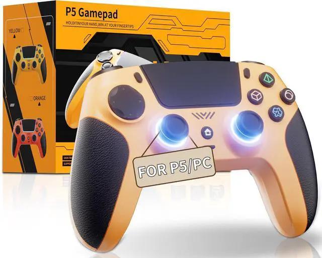 Main image of Yellow Wireless Controller Compatible for PS5/Pro/Slim/PC, Gradient Color RGB mode & haptic feedback & 1000 mAH battery & 3.5mm Audio Jack & Speaker
