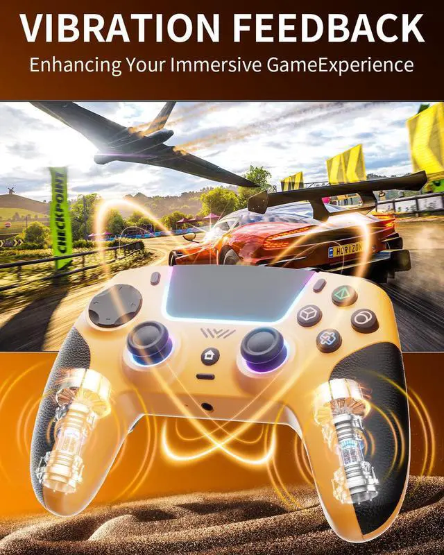 Alt view image 2 of 6 - Yellow Wireless Controller Compatible for PS5/Pro/Slim/PC, Gradient Color RGB mode & haptic feedback & 1000 mAH battery & 3.5mm Audio Jack & Speaker