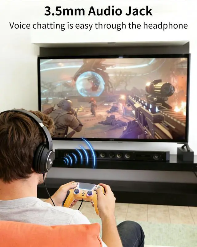 Alt view image 3 of 6 - Yellow Wireless Controller Compatible for PS5/Pro/Slim/PC, Gradient Color RGB mode & haptic feedback & 1000 mAH battery & 3.5mm Audio Jack & Speaker