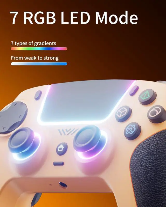 Alt view image 4 of 6 - Yellow Wireless Controller Compatible for PS5/Pro/Slim/PC, Gradient Color RGB mode & haptic feedback & 1000 mAH battery & 3.5mm Audio Jack & Speaker