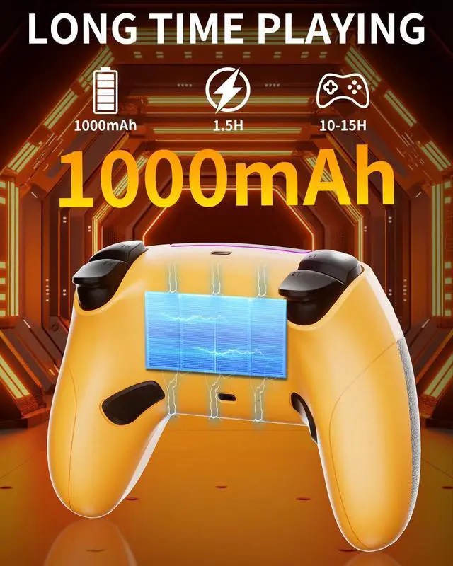 Alt view image 5 of 6 - Yellow Wireless Controller Compatible for PS5/Pro/Slim/PC, Gradient Color RGB mode & haptic feedback & 1000 mAH battery & 3.5mm Audio Jack & Speaker