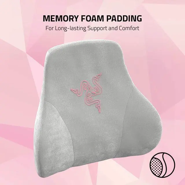 Alt view image 2 of 6 - Head Cushion Neck & Head Support for Gaming Chairs: Ergonomically Designed - Memory Foam Padding - Wrapped in Plush Pink Velvet - Quartz