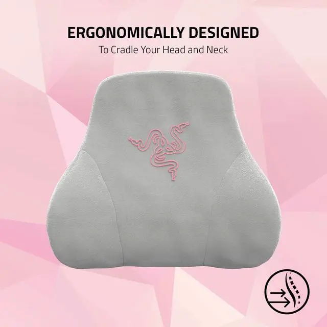 Alt view image 3 of 6 - Head Cushion Neck & Head Support for Gaming Chairs: Ergonomically Designed - Memory Foam Padding - Wrapped in Plush Pink Velvet - Quartz