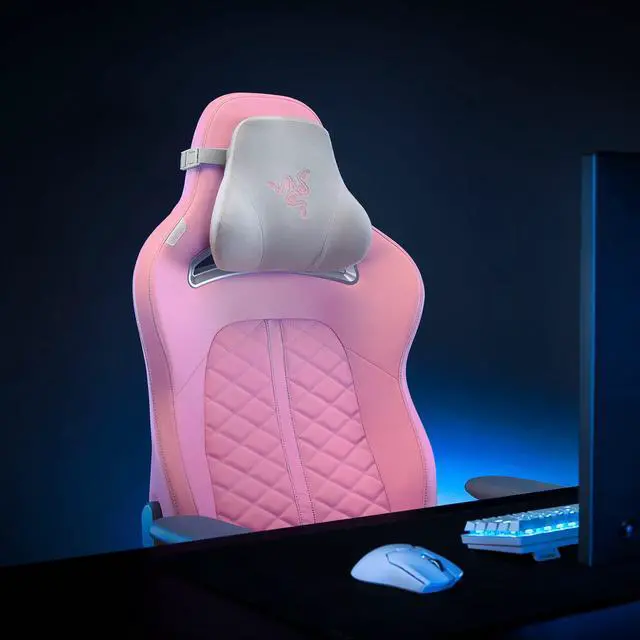 Alt view image 5 of 6 - Head Cushion Neck & Head Support for Gaming Chairs: Ergonomically Designed - Memory Foam Padding - Wrapped in Plush Pink Velvet - Quartz