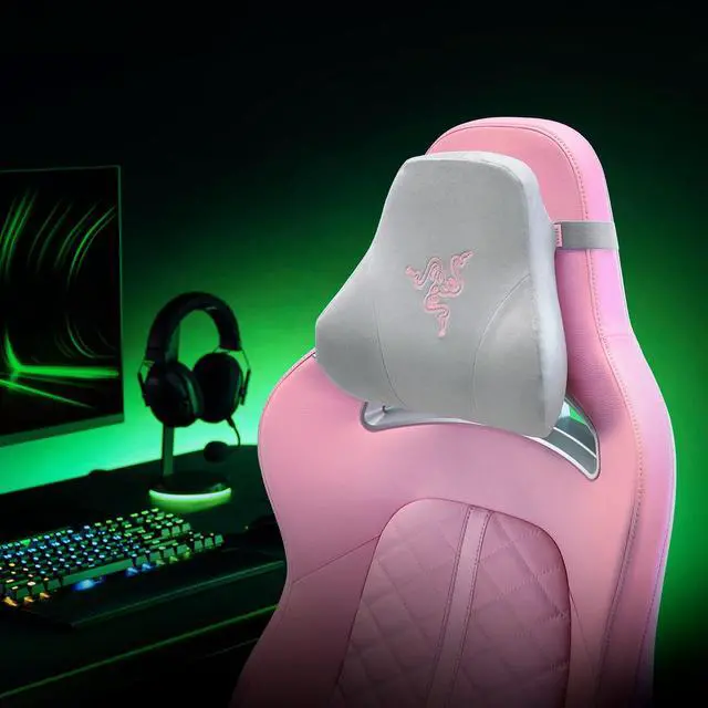 Alt view image 6 of 6 - Head Cushion Neck & Head Support for Gaming Chairs: Ergonomically Designed - Memory Foam Padding - Wrapped in Plush Pink Velvet - Quartz