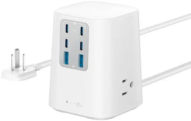 Main image of Desktop Charger, 9-in-1 Power Strip with 300J Surge Protector, 5ft Flat Plug Extension Cord with Multiple Devices, 100W USB C Charger with 3 AC, 2 USB A, 4 USB C, Home Office, Desk Accessories