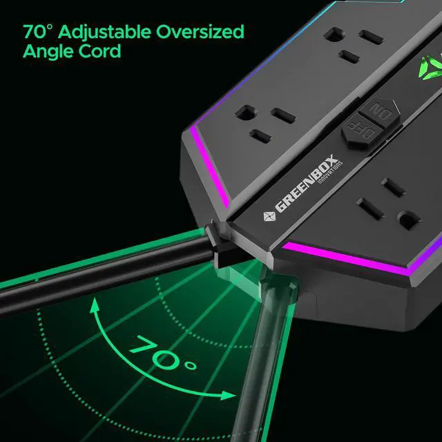 Alt view image 3 of 6 - 4000J Surge Protector Power Strip with USB Ports, 6 Outlet Power Strip with RGB Lights and PD 20W Fast Charging, Wide-Spaced Outlet Perfect for e-Sports, Game PC, Home and Offices