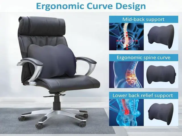 Alt view image 2 of 7 - Lumbar Support Pillow Memory Foam Back Cushion for Sciatica & Lower Back Pain Relief Orthopedic Posture Corrector for Office Chair Gaming Chair Car Seat Breathable Washable Dark Gray