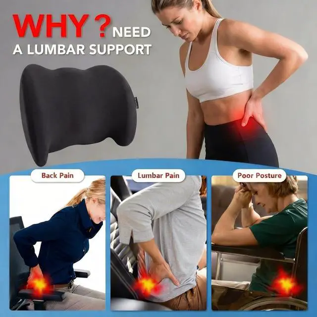 Alt view image 6 of 7 - Lumbar Support Pillow Memory Foam Back Cushion for Sciatica & Lower Back Pain Relief Orthopedic Posture Corrector for Office Chair Gaming Chair Car Seat Breathable Washable Dark Gray