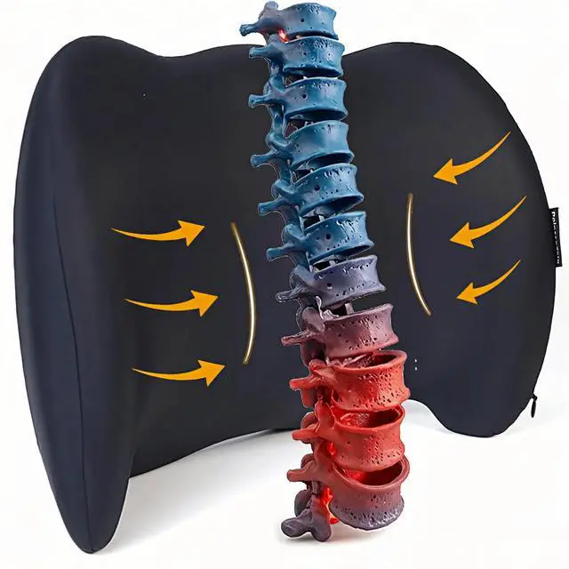 Main image of Lumbar Support Pillow Memory Foam Back Cushion for Sciatica & Lower Back Pain Relief Orthopedic Posture Corrector for Office Chair Gaming Chair Car Seat Breathable Washable Dark Gray