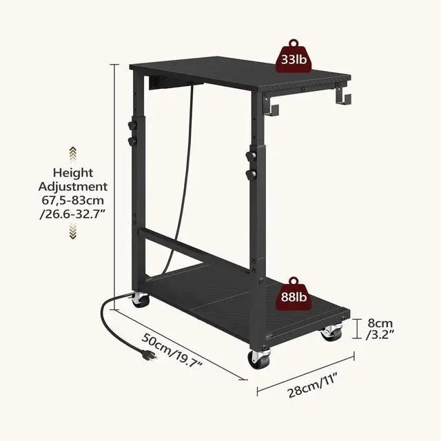 Alt view image 3 of 7 - Computer Tower Stand with Power Outlet, Mobile PC Stand for Floor, Height Adjustable PC Holder Cart Under Desk, 26.6"-32.7" H, for Home Office, Gaming Room, Black PCHS215E01