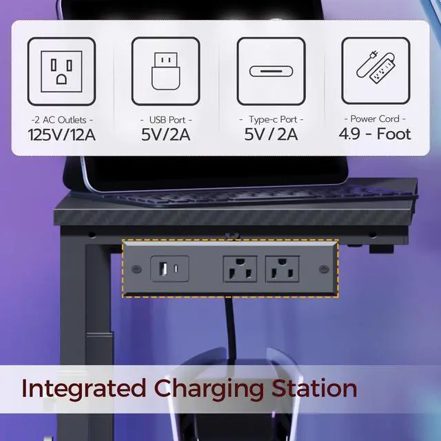 Alt view image 6 of 7 - Computer Tower Stand with Power Outlet, Mobile PC Stand for Floor, Height Adjustable PC Holder Cart Under Desk, 26.6"-32.7" H, for Home Office, Gaming Room, Black PCHS215E01