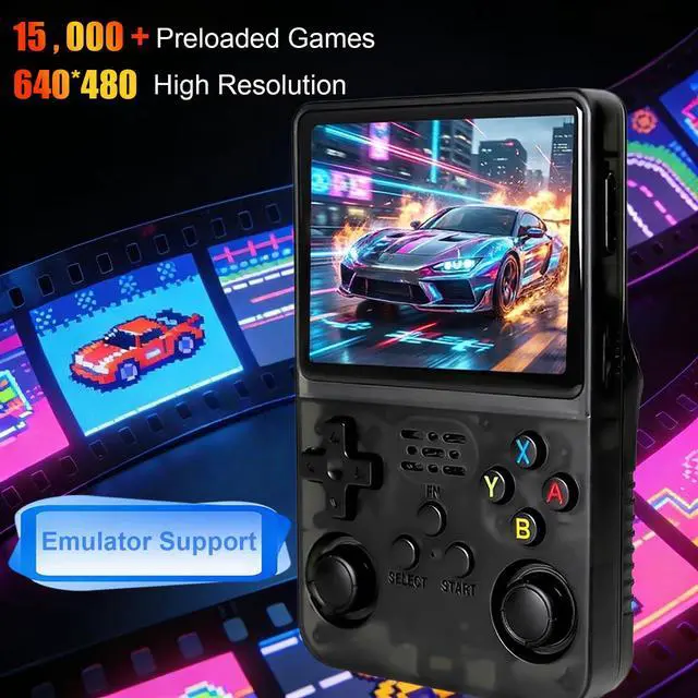 Alt view image 3 of 7 - R36s Retro Handheld Game Console, 640x480 Retro Gaming Console 3.5 Inch IPS HD Screen, 64GB Built-in 15,000+ Classic Game with Portable Hand Held Open Source Linux System, 3500mAh Battery