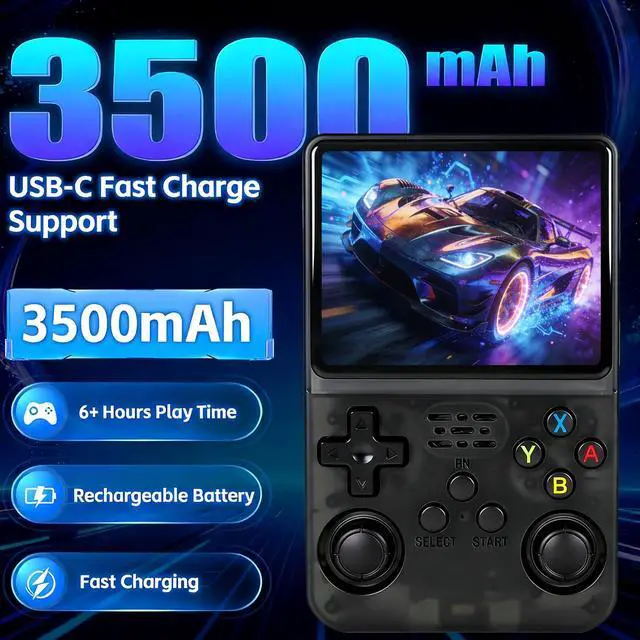 Alt view image 5 of 7 - R36s Retro Handheld Game Console, 640x480 Retro Gaming Console 3.5 Inch IPS HD Screen, 64GB Built-in 15,000+ Classic Game with Portable Hand Held Open Source Linux System, 3500mAh Battery