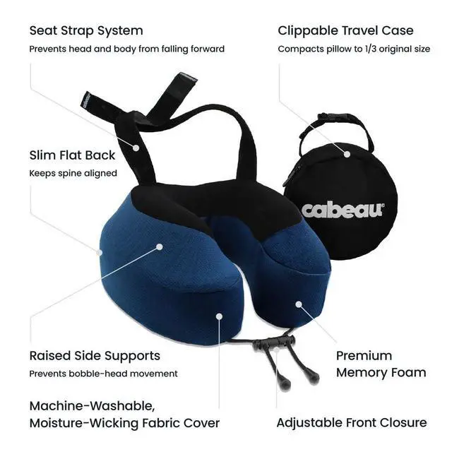 Alt view image 3 of 7 - Evolution S3 Travel Pillow Straps to Airplane Seat Ensures Your Head Wont Fall Forward Relax with Plush Memory Foam Quick-Dry Fabric Keeps You Cool and Dry (Indigo)