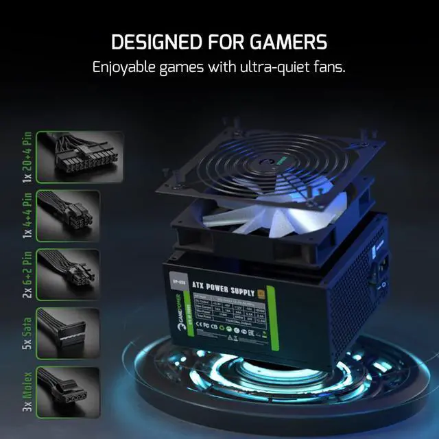 Alt view image 6 of 6 - GamePower Gp-650 PC Power Supply Unit: 650W, 80 Plus Bronze Certified, 85% Efficiency, Single +12V Rail, Low Noise 14 CM Fan, Ideal for Gaming PCs, Desktops, ATX, Micro ATX Desktop Computer - Black