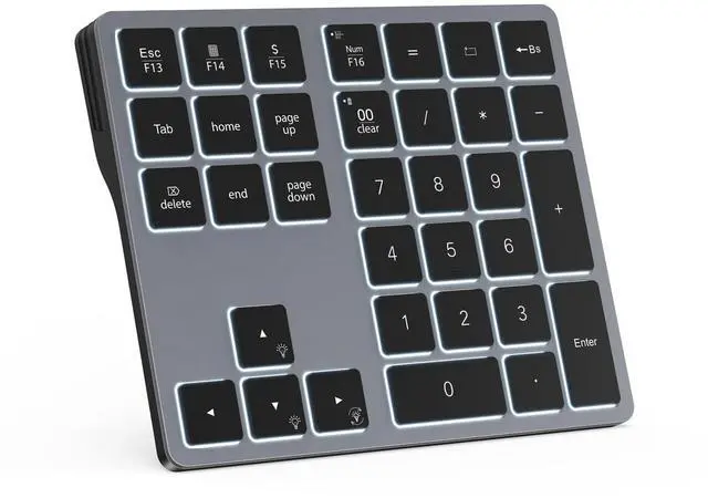 Main image of Backlit Bluetooth Numeric Keypad for Laptops and Computers, Number Pads 34 Keys with 7-Color Backlight for MacBook & Windows, Gray