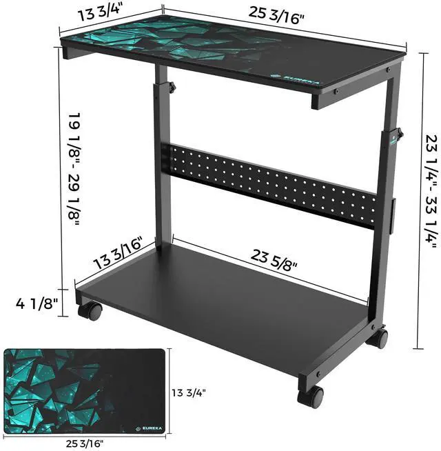 Alt view image 7 of 7 - PC Stand Computer Cart, Height Adjustable Tower Stand 2-Tier Suit for ATX Case Printer, Metal Rolling Cart on Wheels for Gaming Home Office, Black