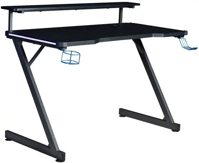 Main image of Series 48" LED Gaming Desk with Riser Shelf, Cable Management Grommet, Cup Holder & Headphone Hook Carbon Fiber Black