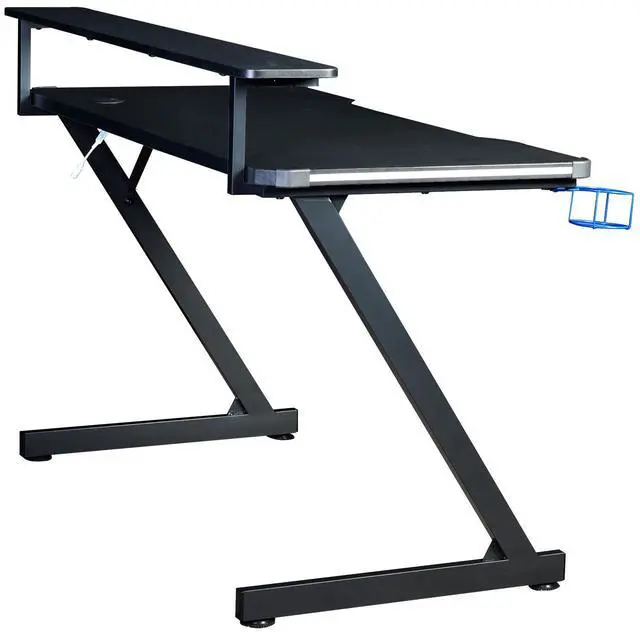 Alt view image 6 of 7 - Series 48" LED Gaming Desk with Riser Shelf, Cable Management Grommet, Cup Holder & Headphone Hook Carbon Fiber Black