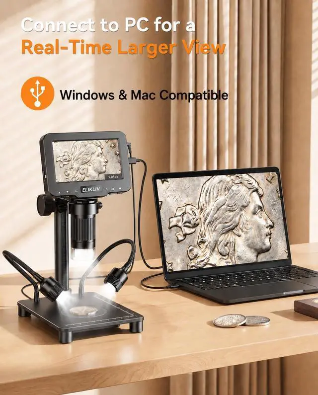Alt view image 6 of 7 - Microscope with Weighing Scale, Digital Magnifier for Error Coins, Jewelry Magnifying Glass with Lights, 4.3" LCD Screen 12MP Camera 1080P Video USB PC View for Adults Collectors Supplies
