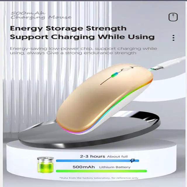Alt view image 5 of 7 - Wireless Bluetooth Mouse,LED Dual Mode Rechargeable Silent Slim Laptop Mouse,Portable(BT5.2+USB Receiver) Dual Mode Computer Mice,for Laptop,Desktop Computer,ipad Tablet,Phone,TV (Gold)
