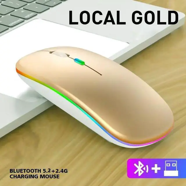 Alt view image 2 of 7 - Wireless Bluetooth Mouse,LED Dual Mode Rechargeable Silent Slim Laptop Mouse,Portable(BT5.2+USB Receiver) Dual Mode Computer Mice,for Laptop,Desktop Computer,ipad Tablet,Phone,TV (Gold)