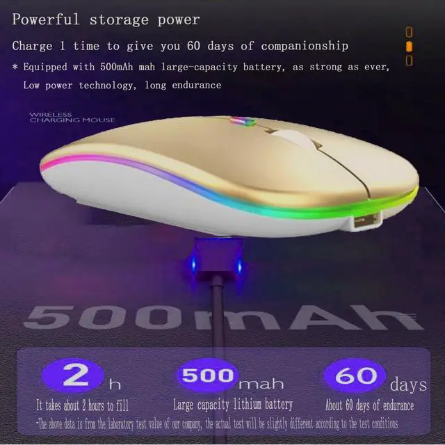 Alt view image 7 of 7 - Wireless Bluetooth Mouse,LED Dual Mode Rechargeable Silent Slim Laptop Mouse,Portable(BT5.2+USB Receiver) Dual Mode Computer Mice,for Laptop,Desktop Computer,ipad Tablet,Phone,TV (Gold)