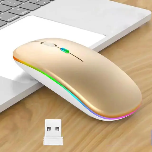 Alt view image 4 of 7 - Wireless Bluetooth Mouse,LED Dual Mode Rechargeable Silent Slim Laptop Mouse,Portable(BT5.2+USB Receiver) Dual Mode Computer Mice,for Laptop,Desktop Computer,ipad Tablet,Phone,TV (Gold)