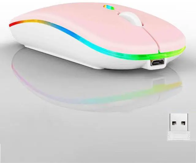 Main image of Wireless Bluetooth Mouse,LED Dual Mode Rechargeable Silent Slim Laptop Mouse,Portable(BT5.2+USB Receiver) Dual Mode Computer Mice,for Laptop,Desktop Computer,ipad Tablet,Phone,TV (Pink)