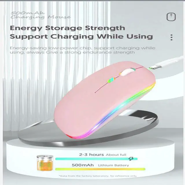 Alt view image 4 of 7 - Wireless Bluetooth Mouse,LED Dual Mode Rechargeable Silent Slim Laptop Mouse,Portable(BT5.2+USB Receiver) Dual Mode Computer Mice,for Laptop,Desktop Computer,ipad Tablet,Phone,TV (Pink)