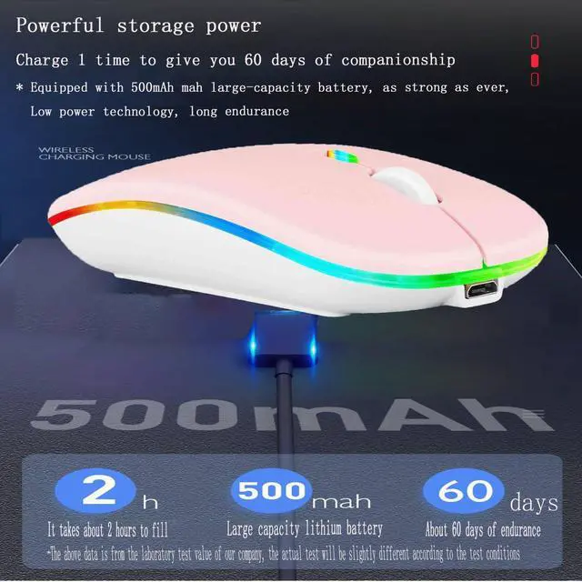 Alt view image 6 of 7 - Wireless Bluetooth Mouse,LED Dual Mode Rechargeable Silent Slim Laptop Mouse,Portable(BT5.2+USB Receiver) Dual Mode Computer Mice,for Laptop,Desktop Computer,ipad Tablet,Phone,TV (Pink)