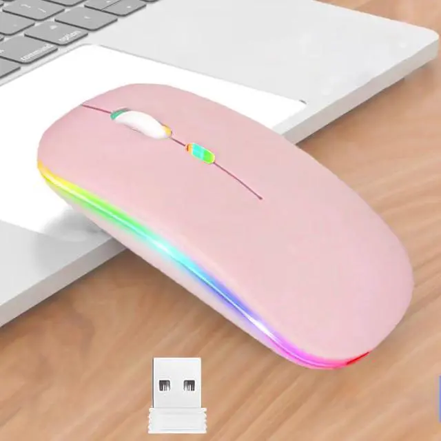 Alt view image 7 of 7 - Wireless Bluetooth Mouse,LED Dual Mode Rechargeable Silent Slim Laptop Mouse,Portable(BT5.2+USB Receiver) Dual Mode Computer Mice,for Laptop,Desktop Computer,ipad Tablet,Phone,TV (Pink)