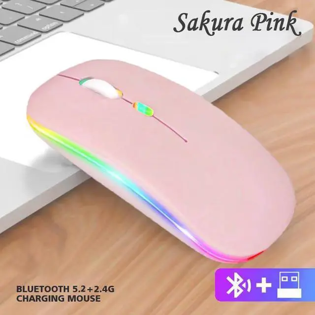 Alt view image 2 of 7 - Wireless Bluetooth Mouse,LED Dual Mode Rechargeable Silent Slim Laptop Mouse,Portable(BT5.2+USB Receiver) Dual Mode Computer Mice,for Laptop,Desktop Computer,ipad Tablet,Phone,TV (Pink)