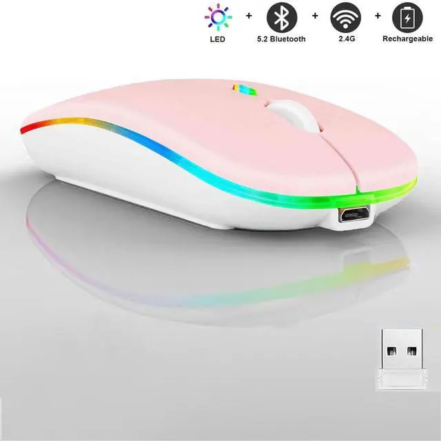 Alt view image 3 of 7 - Wireless Bluetooth Mouse,LED Dual Mode Rechargeable Silent Slim Laptop Mouse,Portable(BT5.2+USB Receiver) Dual Mode Computer Mice,for Laptop,Desktop Computer,ipad Tablet,Phone,TV (Pink)